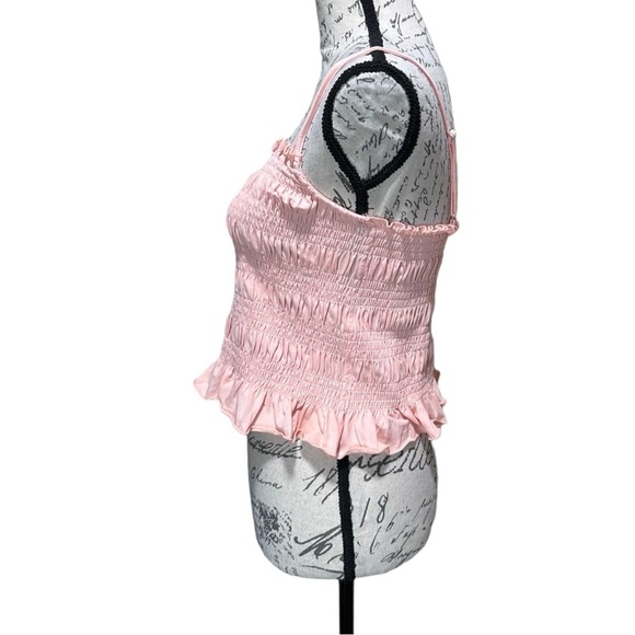 BCBGeneration Pink Smocked Ruffle Crop Top - Picture 2 of 6